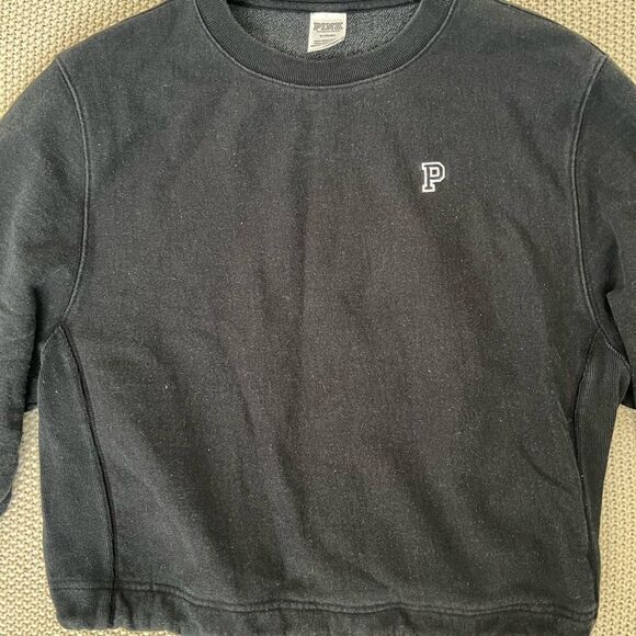 PINK Victoria’s Secret crew neck sweatshirt varsity medium black womens D118 - Picture 3 of 7